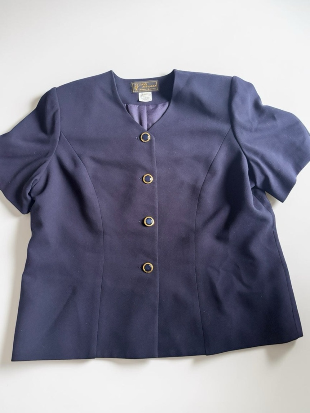 Vintage Navy Blazer Womens 20 Gold Button Structured Career Jacket
